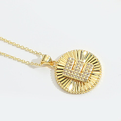 Letter E Латунные микро проложить кубического циркония ожерелья, плоские круглые с буквы, Письмо E, 17.72 дюйм (45 см)