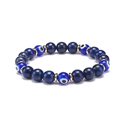 Ляпис-Лазурь Круглый эластичный браслет из натурального лазурита (окрашенный) и лэмпворк сглаз с бусинами, украшения из драгоценных камней для женщин, внутренний диаметр: 2 дюйм (5.1 см)