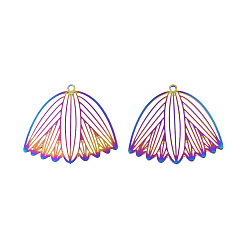 Rainbow Color 201 подвески из нержавеющей стали, гравированные металлические украшения, цветок, Радуга цветов, 27x28.5x0.3 мм, отверстие : 1.4 мм