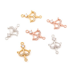 (52) Непрозрачная лаванда Соединители из латуни с микропаве и кубическим цирконием, форма лука и стрел, прозрачные, разноцветные, 16x10x2 мм, отверстие : 1.2 мм