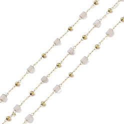 Настоящее золото 18K Ионное покрытие (ip) 304 звенья цепи из нержавеющей стали, бусины и катушка из натурального белого нефрита, пайки, реальный 18 k позолоченный, 6.5x2.7 мм, около 32.81 футов (10 м) / рулон