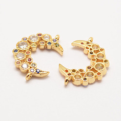 Настоящее золото 18K Латунные микро проложить класса AAA кубического циркония ссылки, долговечный, луна, без кадмия, без никеля и без свинца, реальный 18 k позолоченный, 20x14x3 мм, отверстие : 1 мм