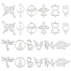 Stainless Steel Color 24Pcs 12 Style 201 Stainless Steel Links Connectors, Dragonfly & Owl & Butterfly & Eagle & Cat & Elephant & Bear & Dog & Wolf & Deer, Stainless Steel Color, 2pcs/style