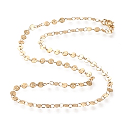 Золотой 304 из нержавеющей стали ссылка цепи ожерелья, с карабин-лобстерами , плоско-круглые, золотые, 16.53 дюйм ~ 16.73 дюйм (42~42.5 см), плоско-круглые: 4x0.4 mm