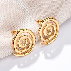 Золотой 304 серьги-гвоздики из нержавеющей стали для женщин, спираль, золотые, 27 мм