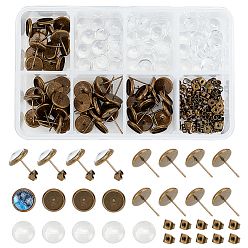Antique Bronze DIY 30 Pairs Half Round Stud Earring Making Kits, Including Transparent Glass Cabochons, Brass Stud Earring Settings and Iron Ear Nuts, Antique Bronze, 13.5x10mm, Tray: 8mm, Pin: 0.7mm