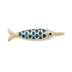 Teal Brass Enamel Pendants, Fish Charms, Rack Plating, Long-Lasting Plated, Real 18K Gold Plated, Lead Free & Cadmium Free, Teal, 38.5x7.5x5.5mm, Hole: 3x5mm