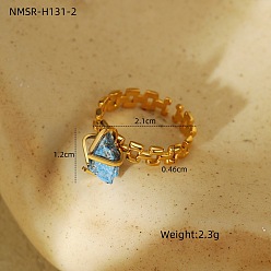 Sodalite 304 Stainless Steel Cuff Open Rings, Nuggets, Golden, 21mm