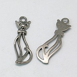 Черный Цвет Металла Подвески из сплава в тибетском стиле, полый, форма кошки, металлический черный , без кадмия, без никеля и без свинца, 34x12x2 мм, отверстие : 3 мм