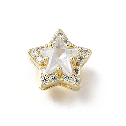 Прозрачный Латунные микро проложить кубического циркония бусы, звезда, с кристаллическим цирконием, реальный 18 k позолоченный, камень, родившийся в апреле, прозрачные, 10x10x7.5 мм, отверстие : 2x2 мм