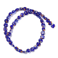 Темно-Синий Handmade millefiori lampwork beads strands, плоско-круглые, темно-синий, 7.5~8x3 мм, отверстие : 0.6 мм, около 48 шт / нитка, 14.06''~14.17'' (35.7~36 см)