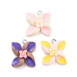 Mixed Color Opaque Resin Pendants, Windmill Charms with Platinum Tone Iron Loops, Mixed Color, 21x19x6mm, Hole: 2mm
