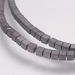 Hematite Plated Electroplate Non-magnetic Synthetic Hematite Bead Strands, Grade AA, Cube, Frosted, Hematite Plated, 1.5x1.5x1.5mm, Hole: 0.1mm, about 269pcs/strand, 15.7 inch