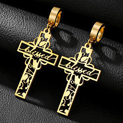 Золотой 201 из нержавеющей стали клипсы, полый крест с узором, золотые, 55x25 мм