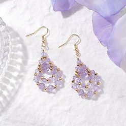 Средний Фиолетовый 304 из нержавеющей стали болтаться серьги, со стеклом, слеза, золотые, средне фиолетовый, 58x23.5 мм