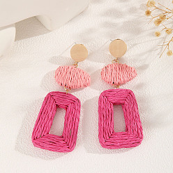 Темно-Розовый Серьги-гвоздики из сплава рафии в богемном стиле, трапециевидные, золотой свет, темно-розовыми, 95x34 мм