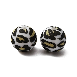 Weiß Silikonperlen, rund mit Leopardenmuster, weiß, 12x11.5 mm, Bohrung: 2.2 mm
