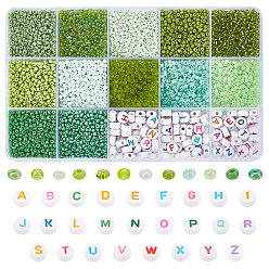 Желто-Зеленый Набор для изготовления ювелирных изделий из бисера своими руками, включая блестящие стеклянные бусины 156g и акриловые бусины с буквами 150шт., разноцветные