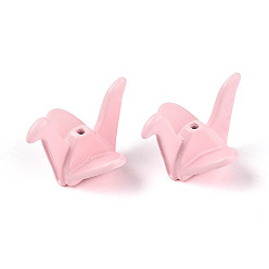 Pink Стойки с покрытием из окрашенного распылением сплава, оригами журавлик, без кадмия, без никеля и без свинца, розовые, 15x20.5x19 мм, отверстие : 1.2~1.4 мм