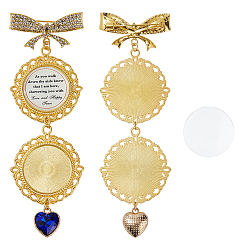 Golden Tibetan Style Alloy & Glass Flat Round Photo Bouquet Hanging Ornaments, with Satin Ribbon and Zinc Alloy Loop, Golden, 130x40.5x12.5mm