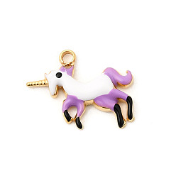 Настоящее золото 18K 304 нержавеющей стальной эмали подвески, прелести единорога, ионное покрытие (ip), реальный 18 k позолоченный, 12x15x3 мм, отверстие : 1.5 мм