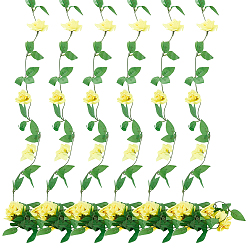 Желтый Искусственный ротанг из роз, с пластиковым листом, для свадебного украшения дома, желтые, 2240 мм, 6 шт / комплект