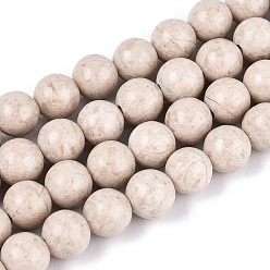 Античный Белый Крашеные бисер пряди природного ископаемого, круглые, старинный белый, 6.5x6 мм, отверстие : 0.9 мм, около 64 шт / нитка, 15.75'' (40 см)