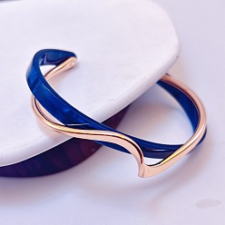 Темно-Синий Браслеты-манжеты из акрилового и CCB пластикового материала Wave для женщин, темно-синий, внутренний диаметр: 2-3/8 дюйм (6 см)