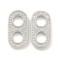 Real Platinum Plated Brass Micro Pave Clear Cubic Zirconia Connector Charms, Oval Links, Cadmium Free & Nickel Free & Lead Free, Real Platinum Plated, 18x9x2mm, Hole: 4.5x5mm