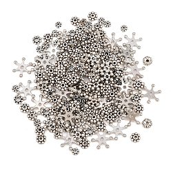 Античное Серебро Тибетском стиле сплав Шарики прокладки, цветок, античное серебро, 4~12x1.5~2.5 мм, отверстие : 1.2~1.4 мм