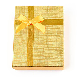 Золотистый Картон ювелирные изделия ожерелье коробки, с белой губкой, для ювелирной подарочной упаковки, прямоугольник с бантом, золотые, 13x10x3.1 см, внутри: 12.3×9.3см.