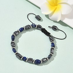 Ляпис-Лазурь Браслеты из плетеных бусин из натурального лазурита и немагнитного синтетического гематита для мужчин и женщин, овальные, с 201 фурнитурой из нержавеющей стали, внутренний диаметр: 2~3-1/4 дюйм (5.2~8.4 см)