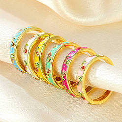 (52) Непрозрачная лаванда Латунные эмалированные манжеты с открытыми кольцами, цветок, золотые, разноцветные, 4 мм, 17 мм