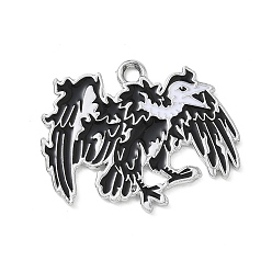 Raven Halloween Alloy Enamel Pendants, Platinum, Raven Charms, 22x27x1mm, Hole: 2mm
