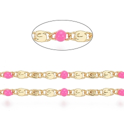 Hot Pink Handmade Brass Lumachina Chains, Snail/Scroll Chains, with Enamel and Spool, Soldered, Long-Lasting Plated, Real 18K Gold Plated, Hot Pink, 3x2x1mm, 3x2x2mm, about 32.8 Feet(10m)/roll