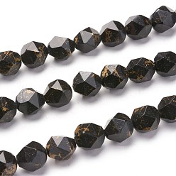 Черный Синтетические бирюзовые бусины с золотой линией, звезды вырезать круглые бусы, граненые, окрашенные, чёрные, 10 мм, отверстие : 1.2 мм, около 39 шт / нитка, 15.75 дюйм (40 см)