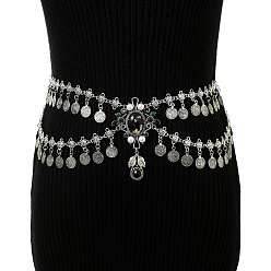 Античное Серебро Сплав, стразы, пластиковый жемчуг, двухслойные цепочки с кисточками и монетами для талии и живота для танцовщицы, античное серебро, 20.08 дюйм (51 см)