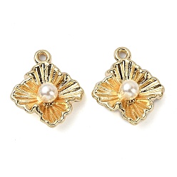 Золотой Стойки подвески обшивки сплава, с искусственным жемчугом, без никеля , ромбовидный шарм, золотые, 19x16x6 мм, отверстие : 1.4 мм