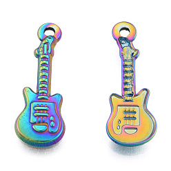 Rainbow Color 201 подвески из нержавеющей стали, гитар, Радуга цветов, 25.5x9x2 мм, отверстие : 1.6 мм