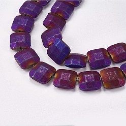 С Фиолетовым Покрытием Гальванические немагнитная синтетический гематит бисер пряди, матовые, граненые, квадратный, с фиолетовым покрытием, 10x10x4 мм, отверстие : 0.7 мм, около 40 шт / нитка, 15.9 дюйм (40.5 см)