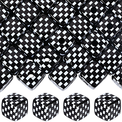 Черный 48шт непрозрачные акриловые европейские бусины, бусины с большим отверстием, кубические, чёрные, 13x13x12.5 мм, отверстие : 4 мм