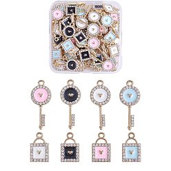 (52) Непрозрачная лаванда 32шт 8 стили кулон из сплава эмали кубический цирконий любовная точка Алмазный замок сплав кулон diy ювелирные аксессуары, разноцветные, 31.7x30.7 мм, отверстие : 2 мм