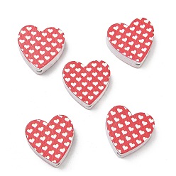 Красный Деревянные бусины, окрашенные распылением и напечатанные, сердце, красные, 20x20x6.5 мм, отверстие : 2 мм