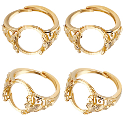 Real 24K Gold Plated 4Pcs Adjustable Brass Ring Components, Pad Ring Settings, Flower with Oval Tray, Real 24K Gold Plated, US Size 12 1/4(21.5mm), Tray: 17.5x13mm