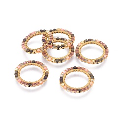 Разноцветный Японский бисер miyuki & toho ручной работы, с латунными кольцами, Ткацкий станок, кольцо, золотые, красочный, 15~16x1.8 мм