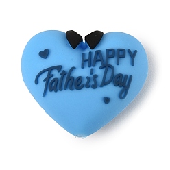 Сердце Силиконовые бусины на день отца, фокусные бусы, синие, шаблон слова, сердце, 25x30x17 мм, отверстие : 2.5 мм