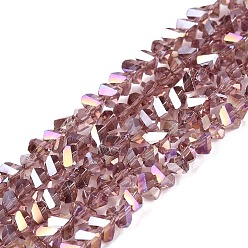 Old Rose Electroplate Transparent Glass Beads Strands, Triangle, Faceted, AB Color Plated, Old Rose, 2~3x3~3.5x3~3.5mm, Hole: 0.7~0.9mm, about 122~136pcs/strand, 10.43~11.61 inch(26.5~29.5cm)