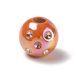 Orange UV Plating Opaque Acrylic European Bead Rhinestone Settings, Large Hole Beads, Iridescent, Round, Orange, 15.5x14.5mm, Hole: 4.5mm, Fit for 2mm Rhinestone