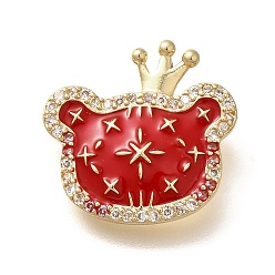 Красный Подвески из латуни с микропаве из циркония, нести прелести, с эмалью, реальный 18 k позолоченный, стойки покрытие, без свинца и без кадмия, красные, 17.5x18x2.5 мм, отверстие : 2.5x2 мм