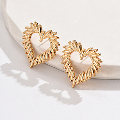 Golden 304 Stainless Steel Stud Earrings, Hollow Heart, Golden, 26x24mm